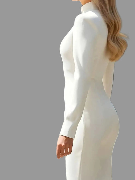 Slit High Neck Long Sleeve Dress THE NICHOLE COLLECTION - Official Site