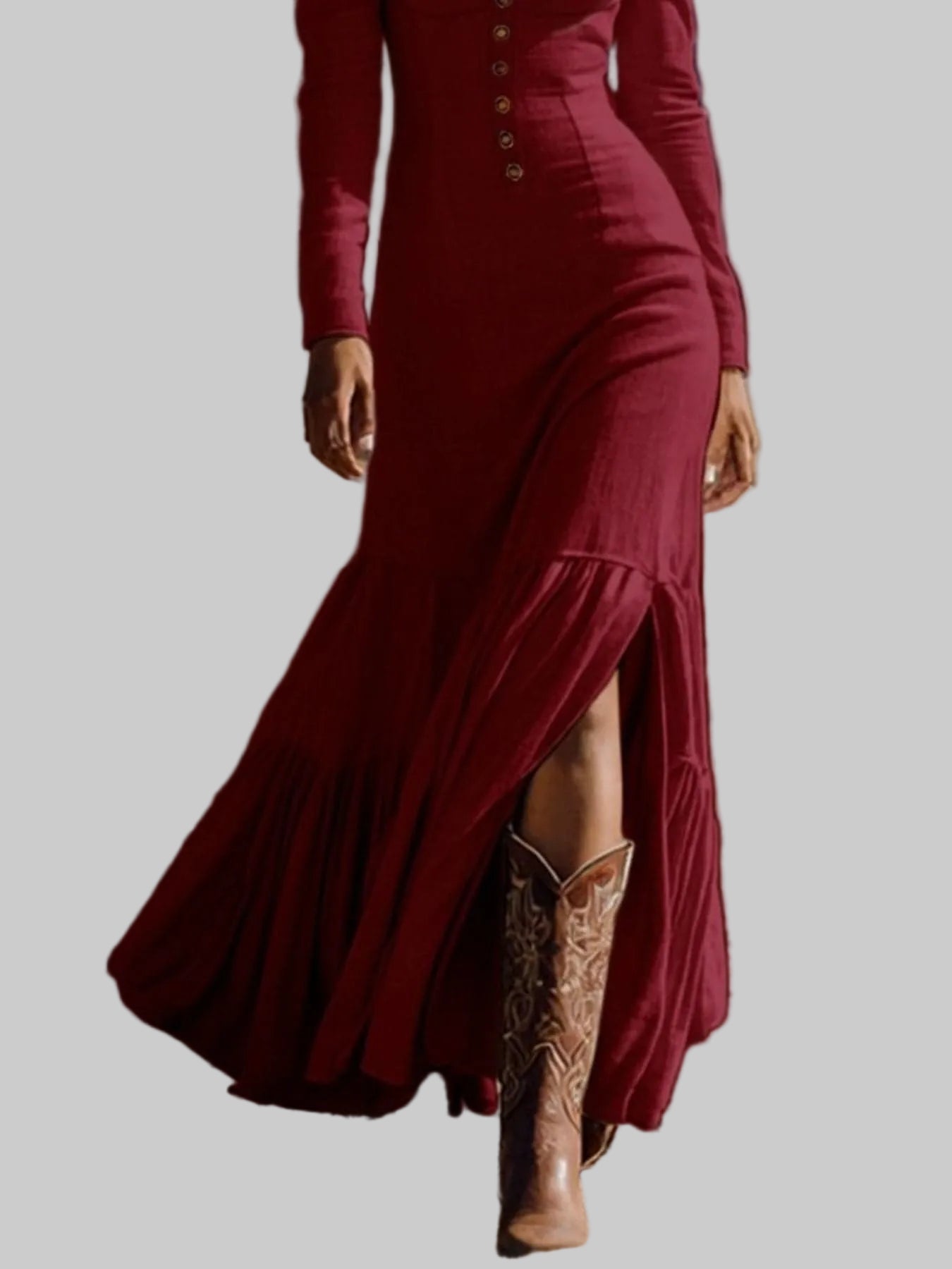 Slit Long Sleeve Tiered Maxi Dress THE NICHOLE COLLECTION - Official Site
