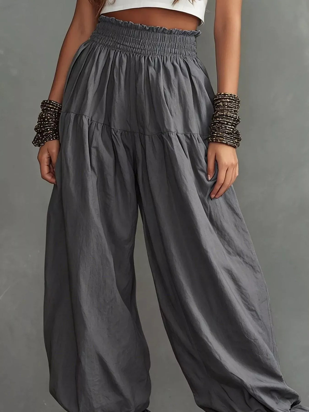 Smocked Ruffle Hem Wide Leg Pants | The Nichole Collection