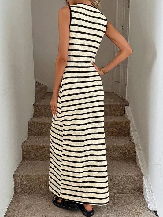 Striped Button-Front Sleeveless Slit Maxi Dress The Nichole Collection - Official Site