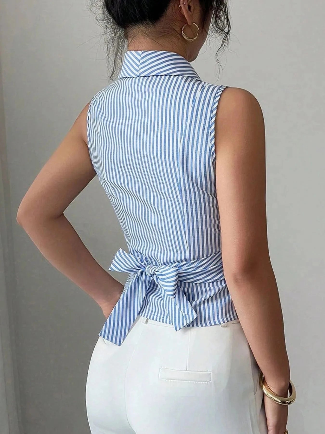 Striped Sleeveless Wrap Blouse The Nichole Collection