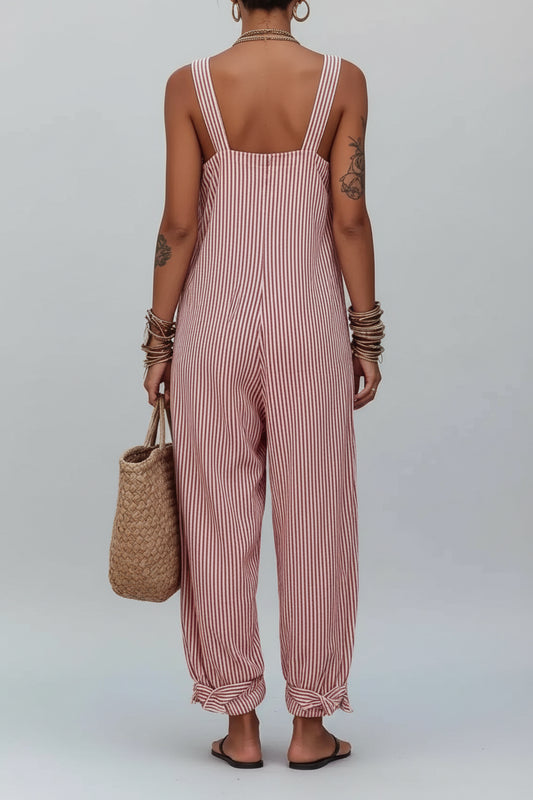 Striped Square Neck Wide Leg Jumpsuit The Nichole Collection