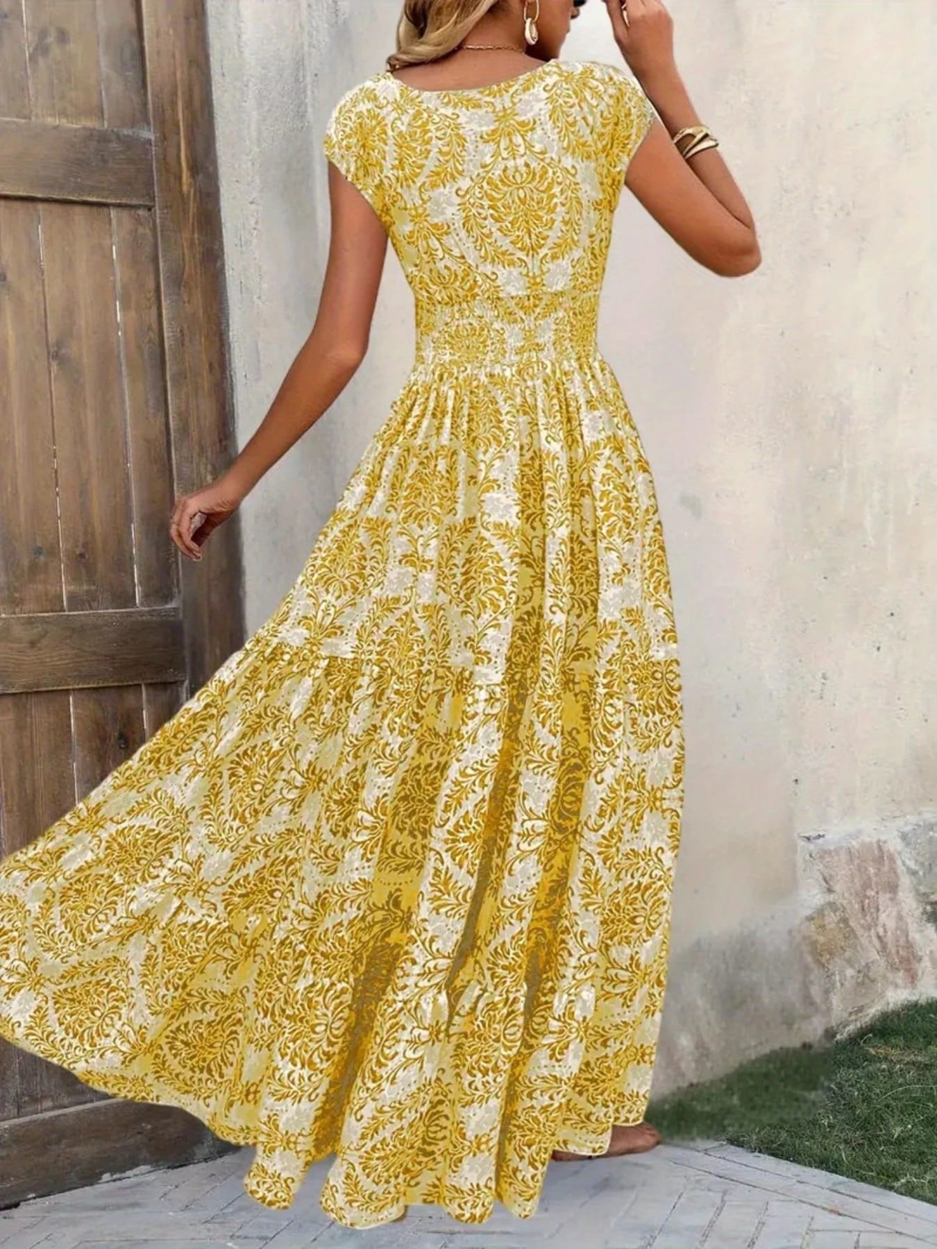 Summer Vacation Printed Cap Sleeve Maxi Dress The Nicole Collection