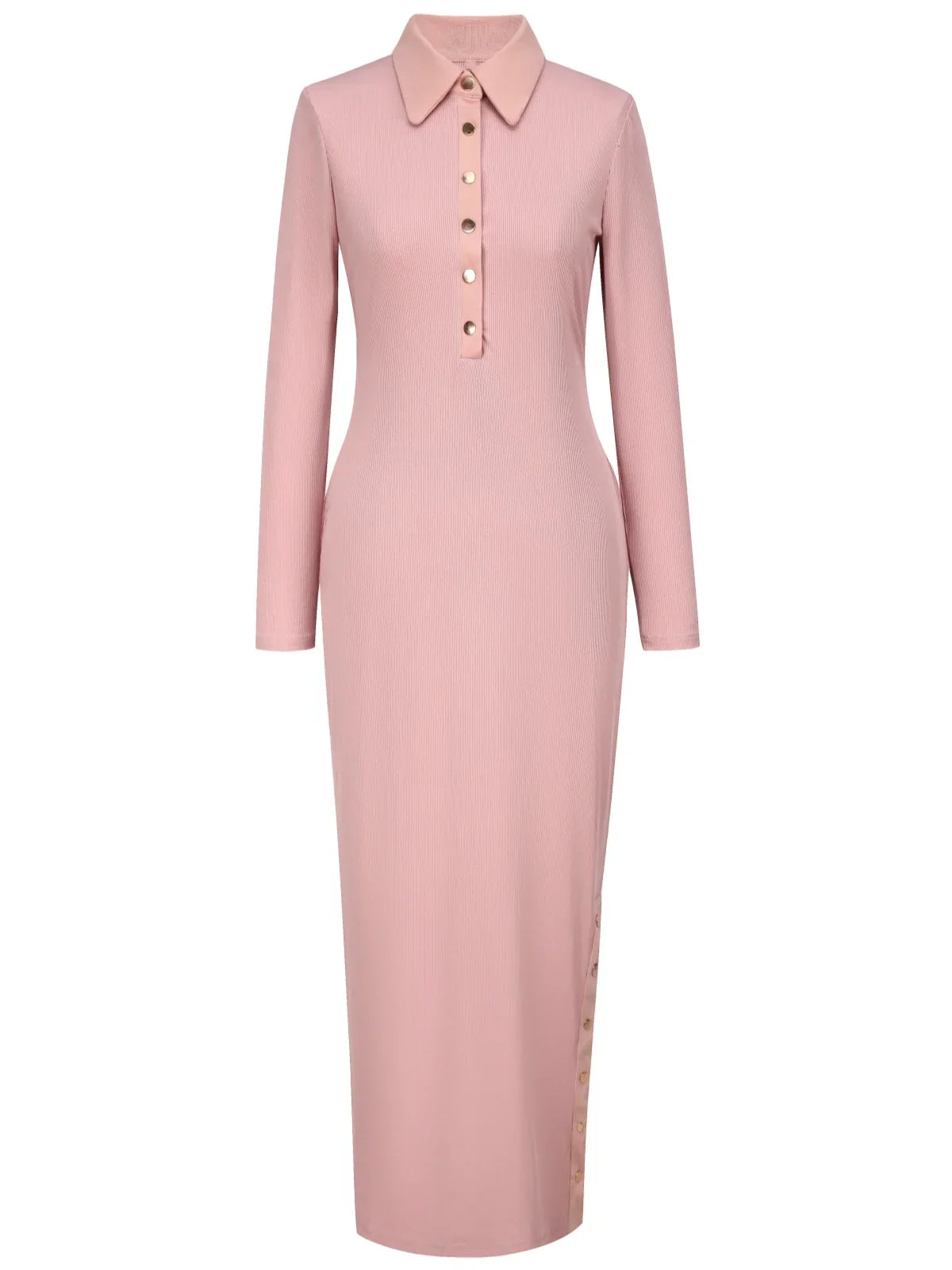 Textured Polo Neck Slim Fit Midi Dress with Side Slit The Nichole Collection