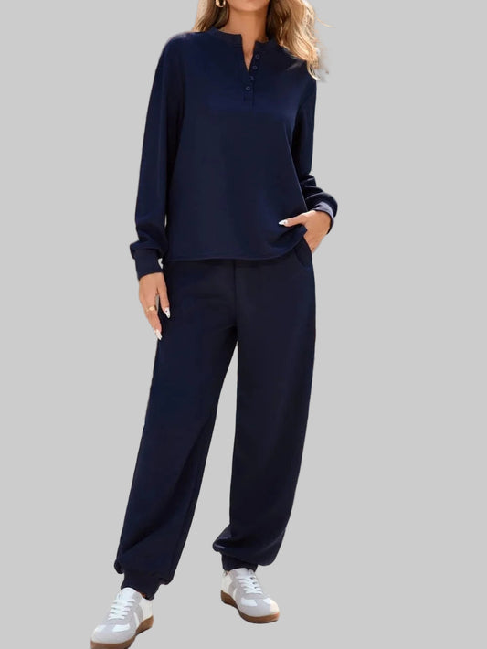 The Harper Henley Lounge Set Dark Navy / S The Nichole Collection