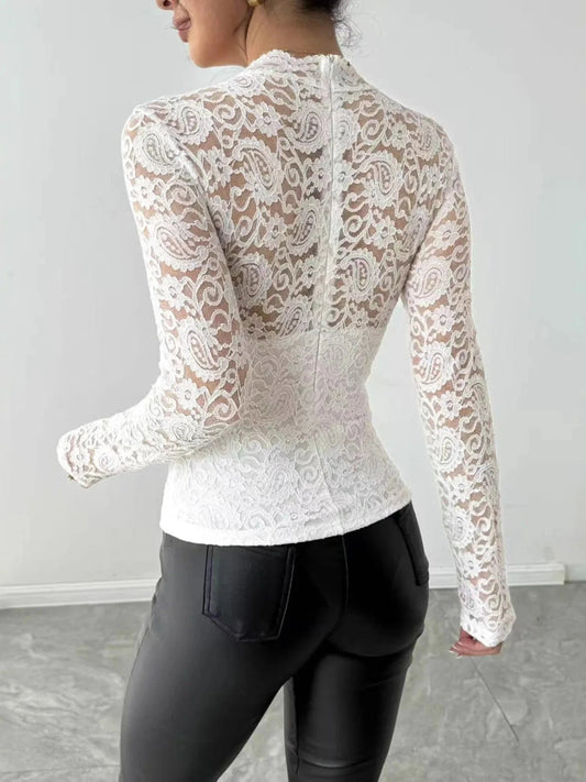 Sheer Lace Zip-Up Top Shirts & Tops The Nichole Collection - Official Site