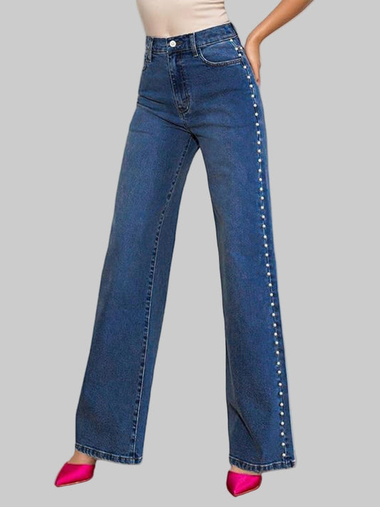The Pearl-Trim High-Waist Straight-Leg Jean Jeans The Nichole Collection - Official Site