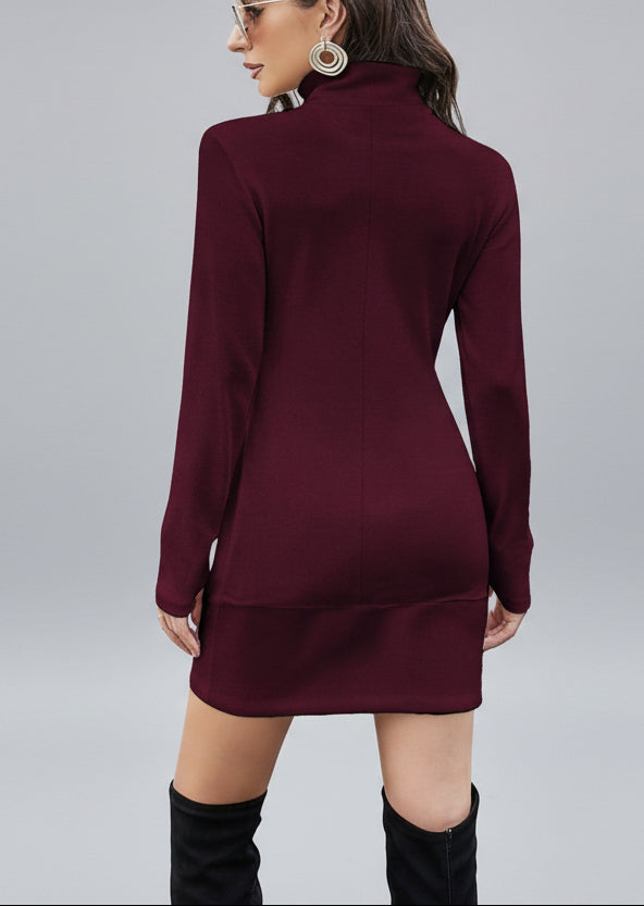 Turtleneck Long Sleeve Mini Dress with Pockets The Nichole Collection - Official Site