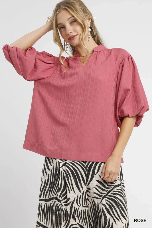 Umgee Textured Puff Sleeve Blouse ROSE / S The Nichole Collection