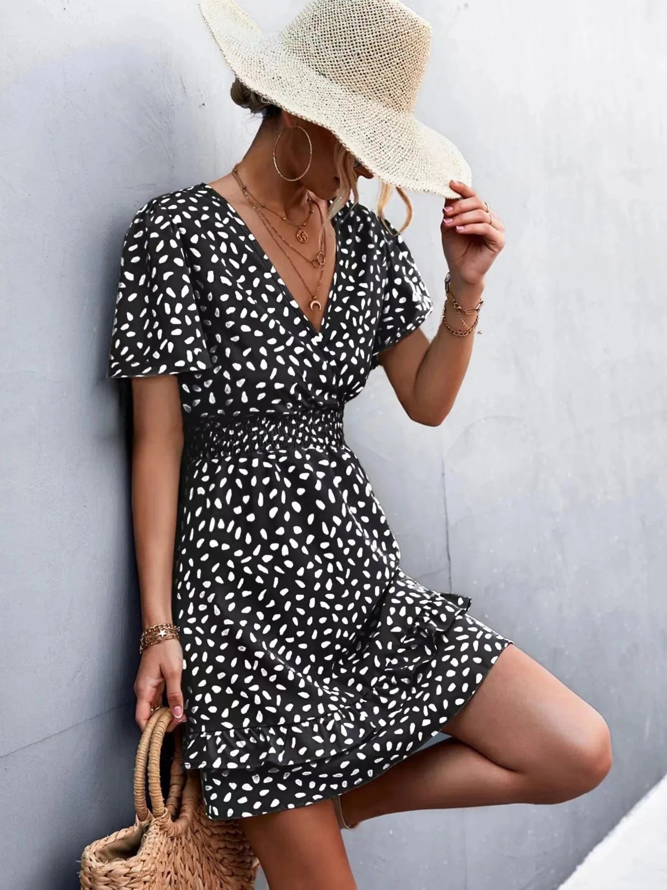 V-Neck Flutter Sleeve Mini Dress Black / S The Nichole Collection