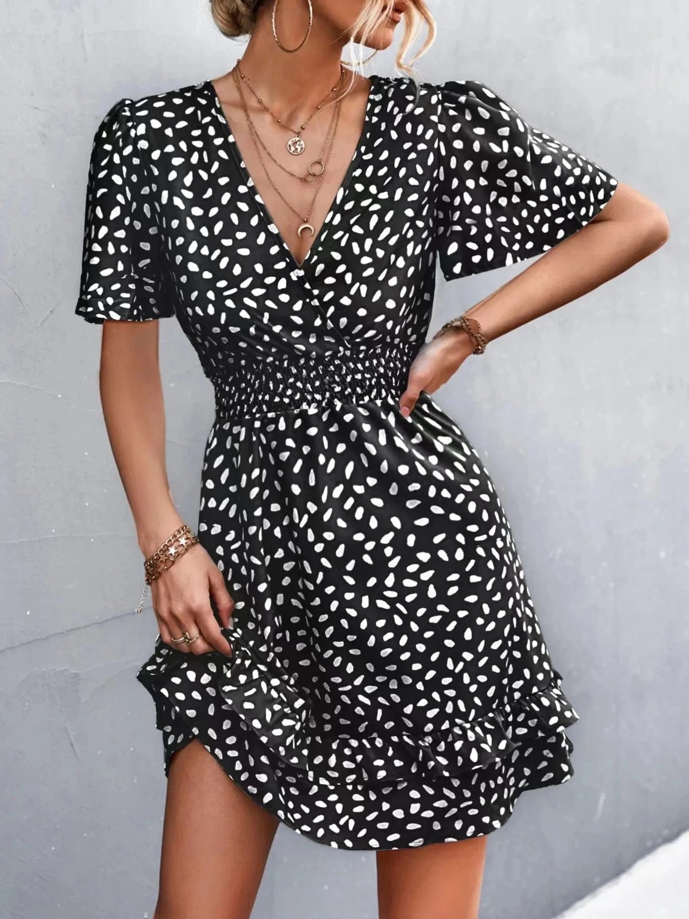 V-Neck Flutter Sleeve Mini Dress The Nichole Collection