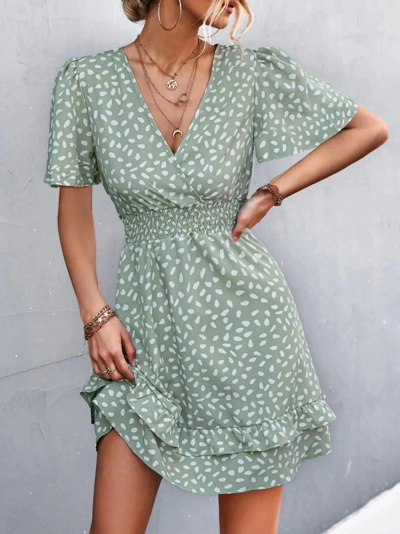 V-Neck Flutter Sleeve Mini Dress The Nichole Collection