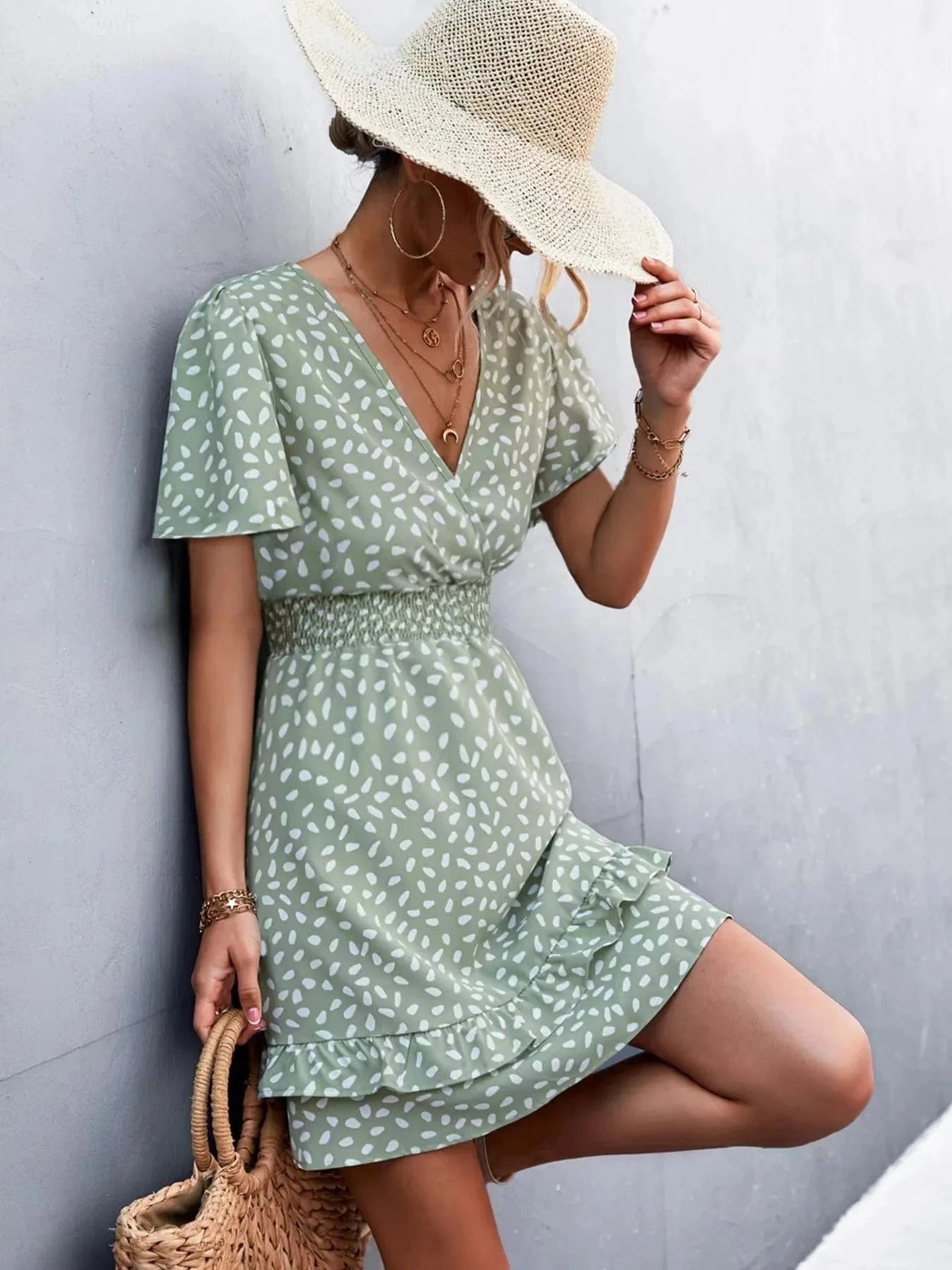 V-Neck Flutter Sleeve Mini Dress Turquoise / S The Nichole Collection