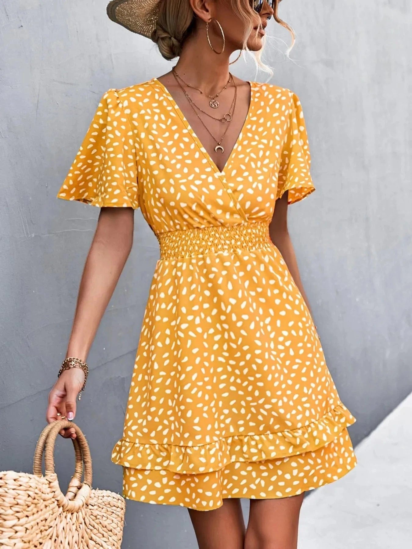 V-Neck Flutter Sleeve Mini Dress The Nichole Collection
