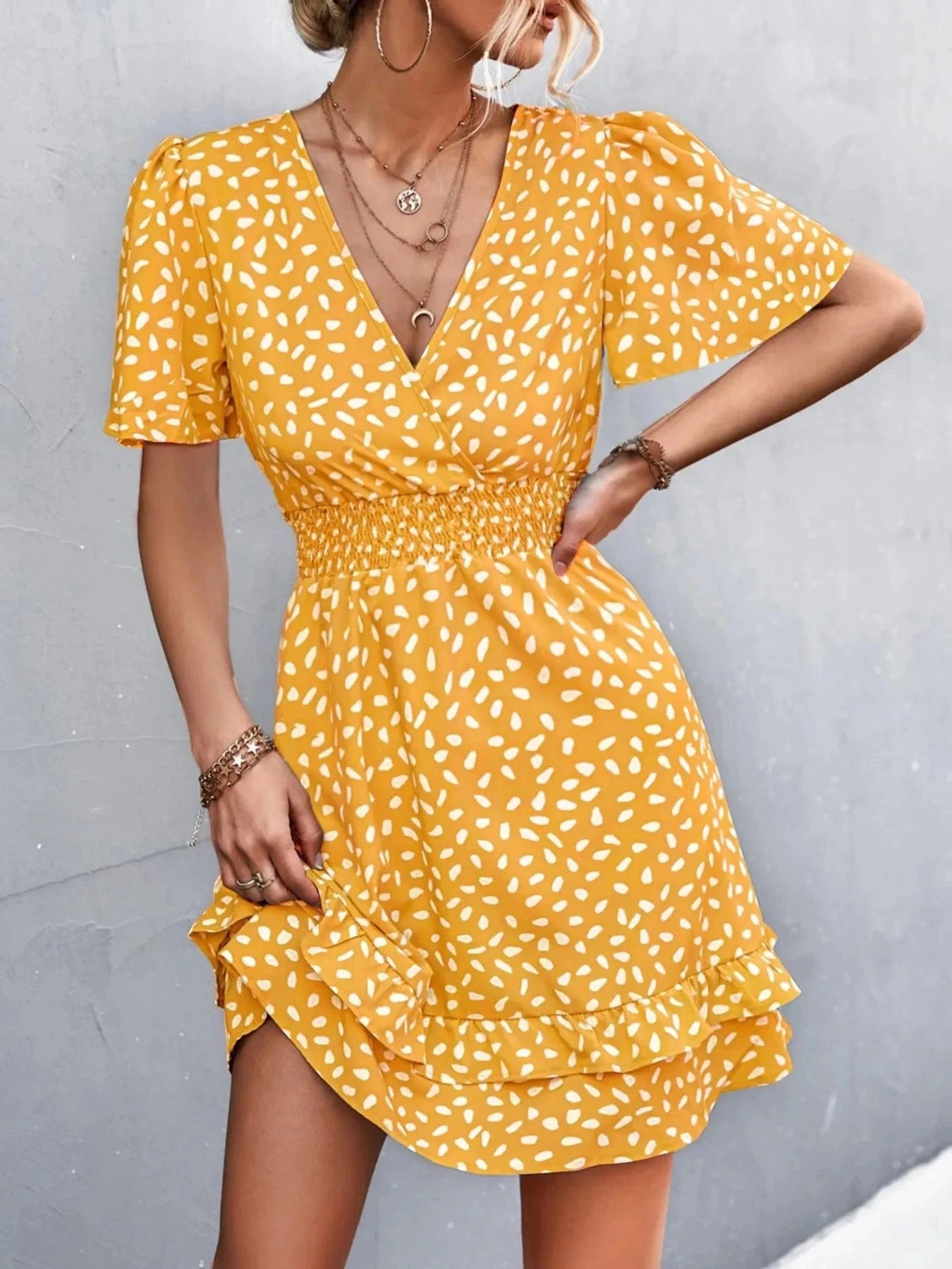 V-Neck Flutter Sleeve Mini Dress Orange / S The Nichole Collection