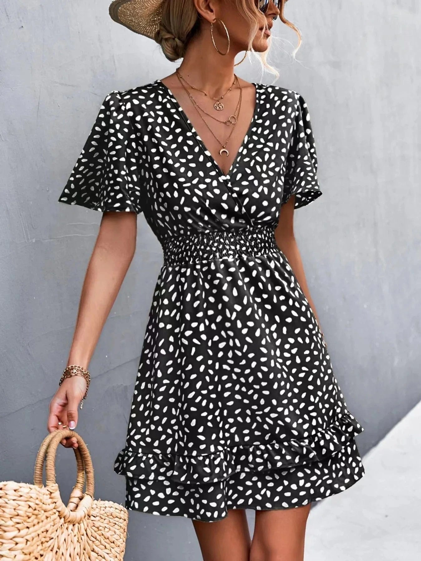 V-Neck Flutter Sleeve Mini Dress The Nichole Collection