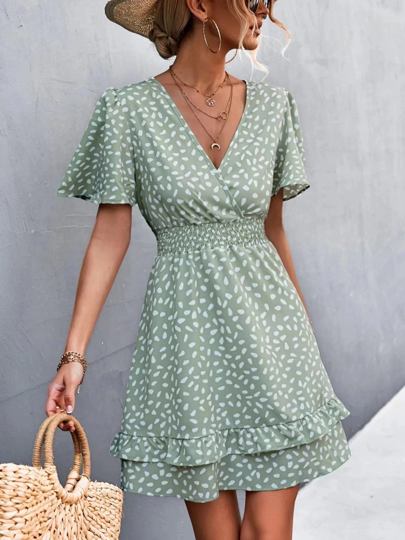 V-Neck Flutter Sleeve Mini Dress The Nichole Collection
