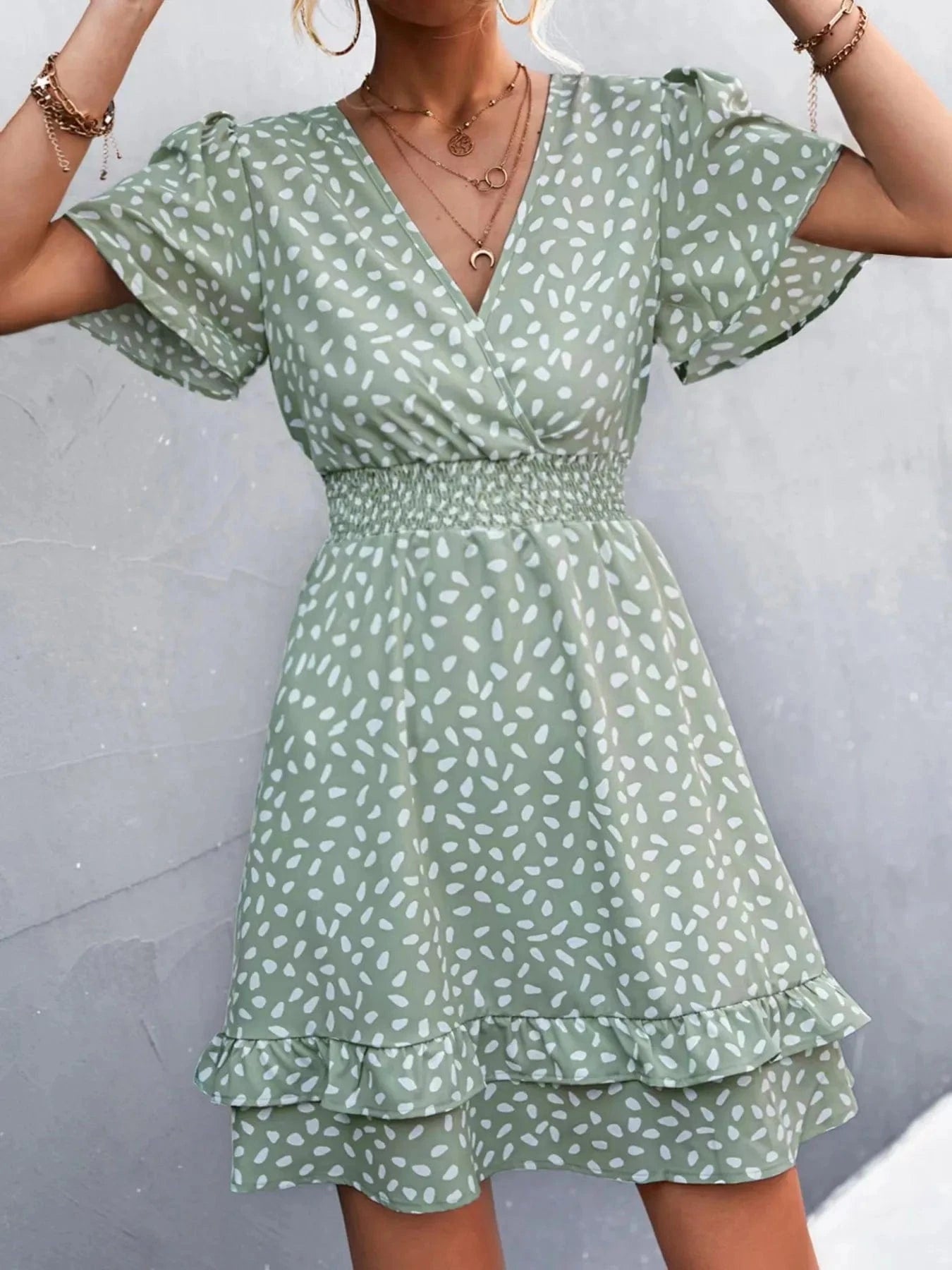 V-Neck Flutter Sleeve Mini Dress The Nichole Collection