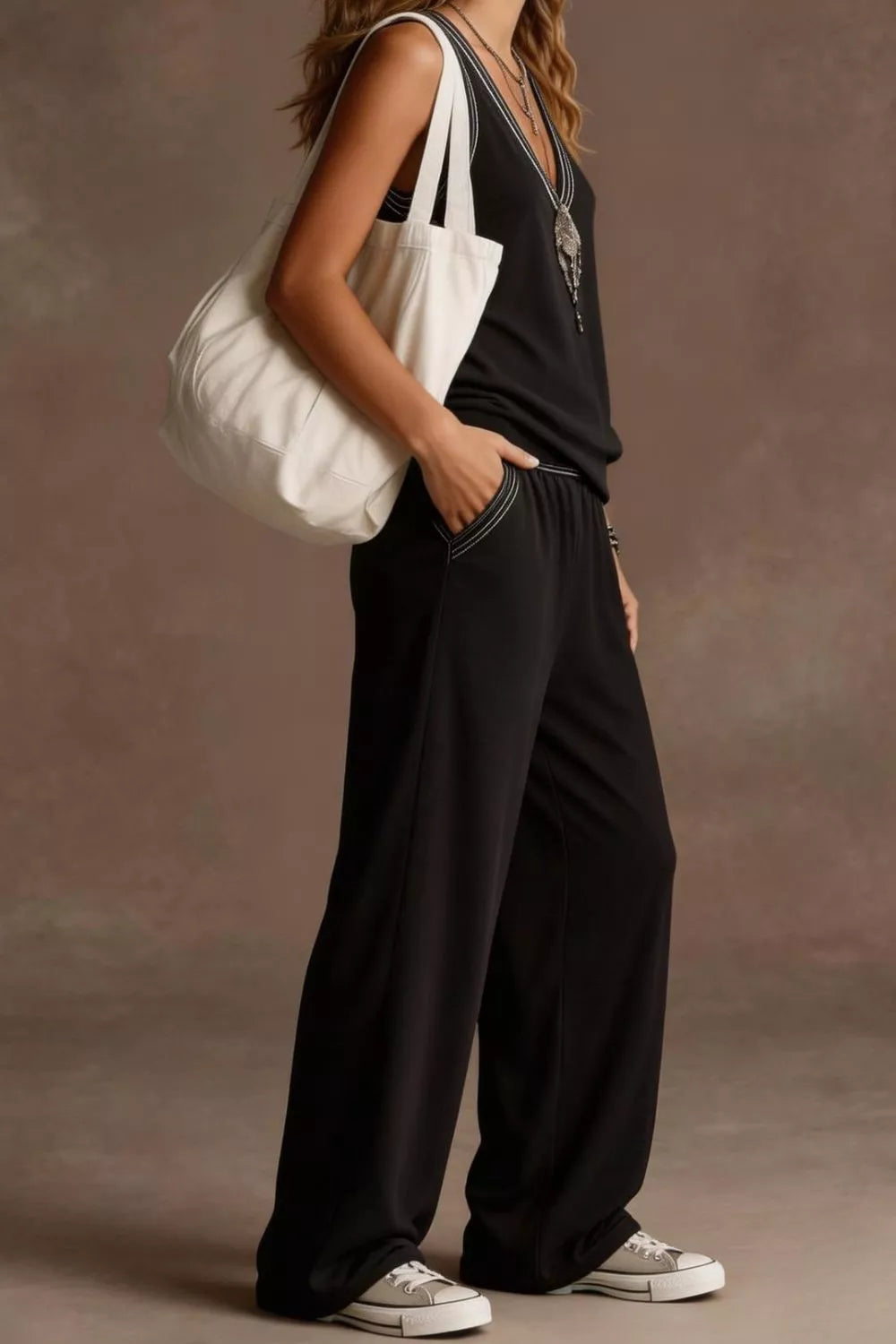 V-Neck Tank and Wide Leg Pants Set The Nichole Collection - Official Site