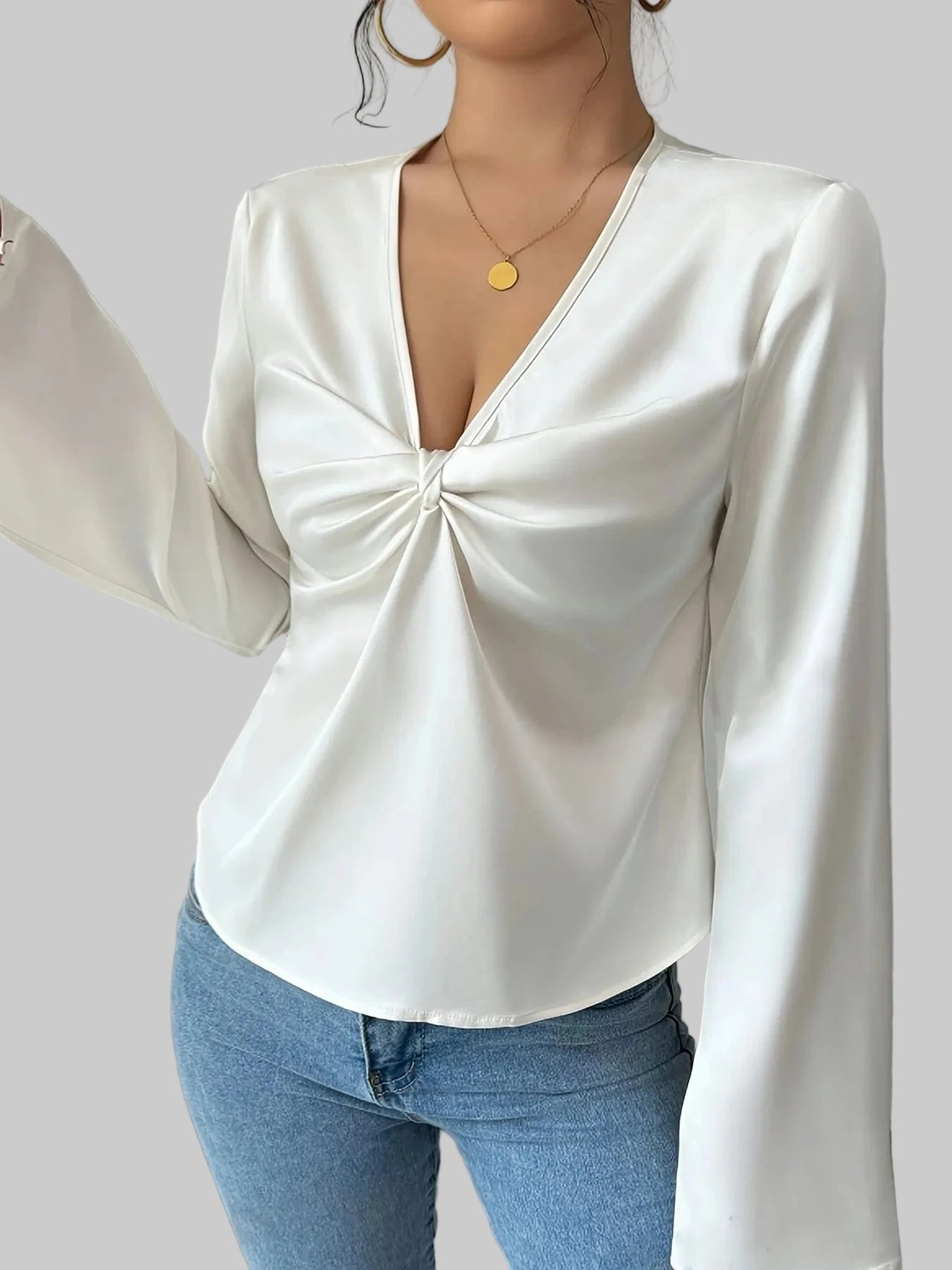 V-Neck Twist Front Long Sleeve Blouse for Women Blouses The Nichole Collection - Official Site