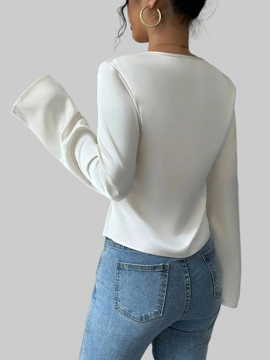 V-Neck Twist Front Long Sleeve Blouse for Women Blouses The Nichole Collection - Official Site