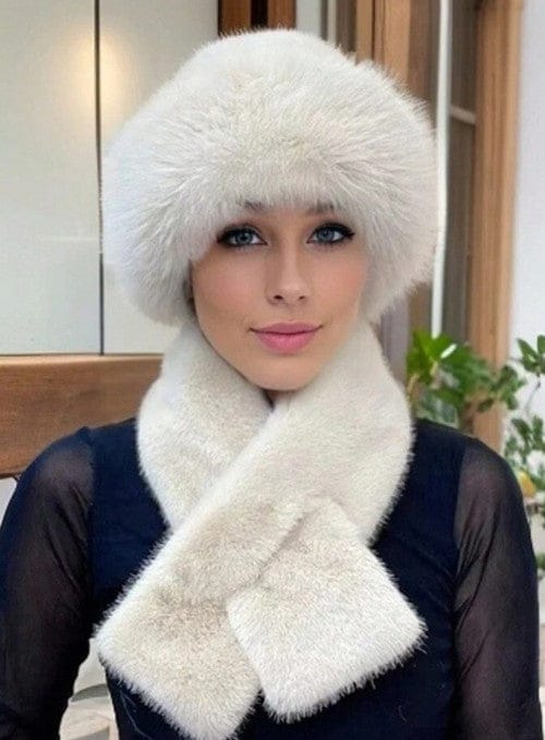 2pcs Set: Cozy Faux Fur Hat & Scarf Combo Creamy White / 54-60 The Nichole Collection - Official Site