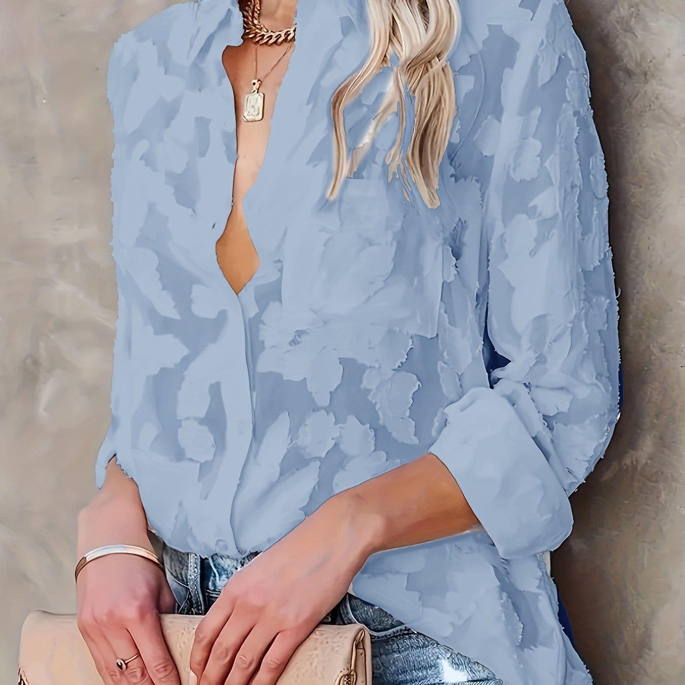 Floral Blouse Women's Spring Elegant Top Powder Blue / S Shirts & Tops The Nichole Collection - Official Site