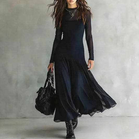 Women's Elegant Mesh A-Line Maxi Dress Navy Blue / XS Maxi Dresses The Nichole Collection