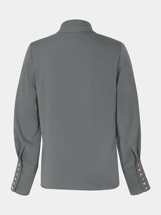 # 105 Elegant Grey Satin Feel Shirt, Lapel Collar with Button Detail - Last Call | The Nichole Collection