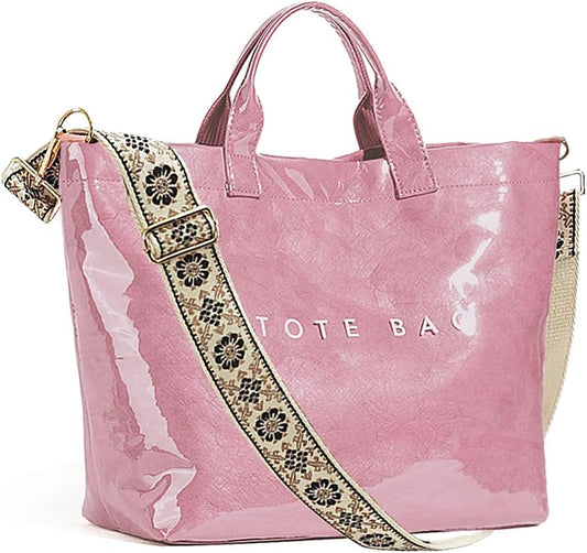 Women’s Large Letter Print Paper Tote Bag Pink 2 Totes The Nichole Collection - Official Site