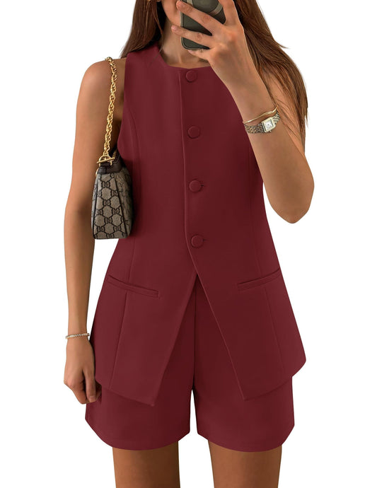 Women's Sleeveless Vest & High Waist Shorts Set The Nichole Collection