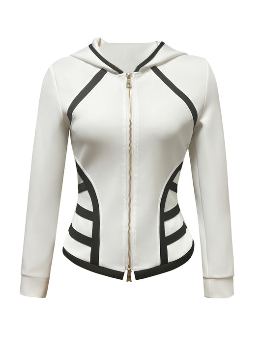 Women’s Slim-Fit Color-Block Hoodie Jacket with Gold Zipper Tracksuit The Nichole Collection - Official Site
