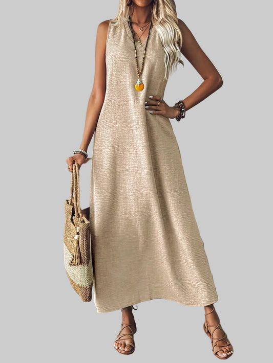Women's V-Neck Sleeveless Solid Color Loose Dress The Nichole Collection