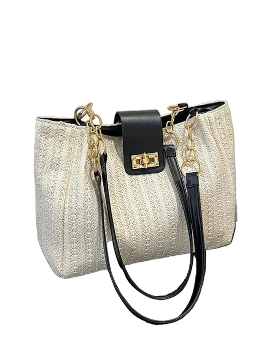 Woven Straw Shoulder Bag Black / One Size Shoulder Bags The Nichole Collection - Official Site