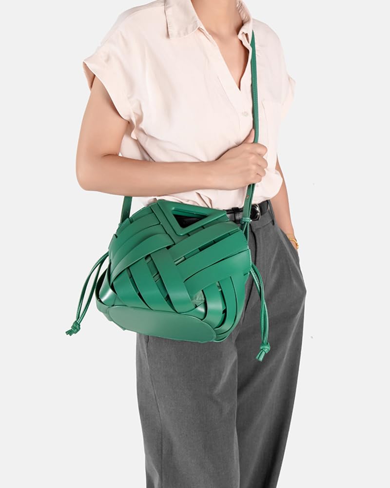 Woven Vegan Leather Bucket Bag | The Nichole Collection
