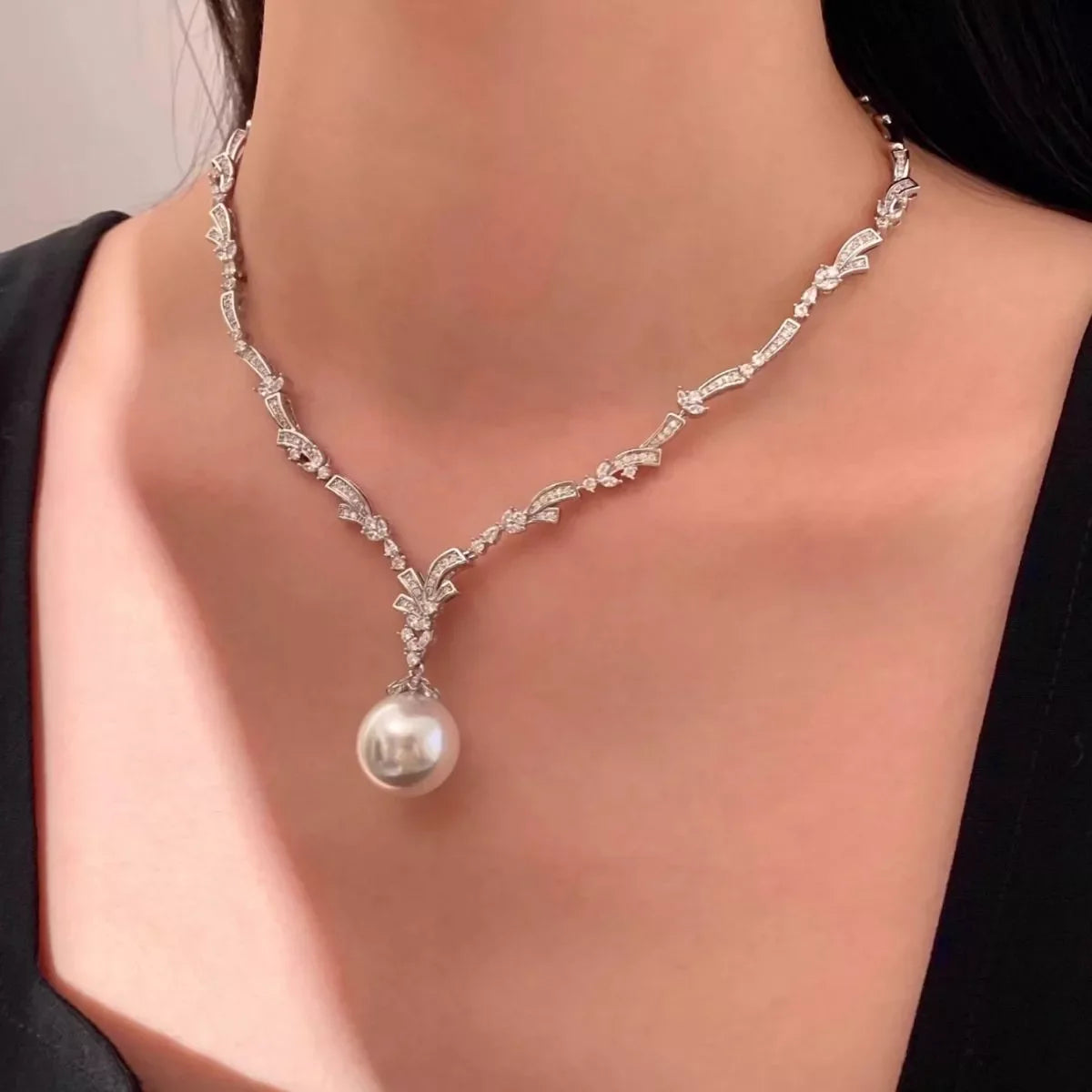 Zircon Pearl Pendant Necklace Silver / One Size The Nichole Collection - Official Site