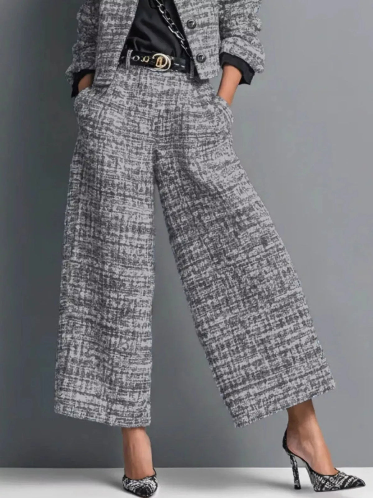 Tweed Cropped Jacket & Wide-Leg Pants Set The Nichole Collection - Official Site