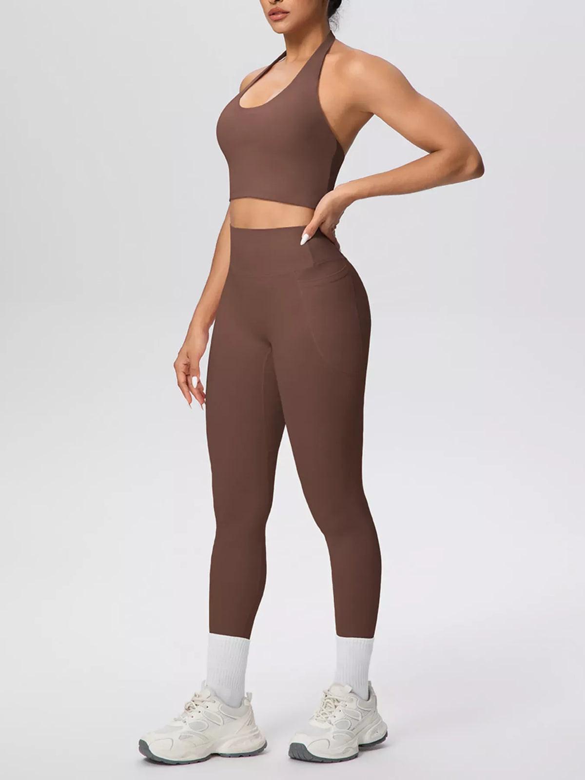 Halter-Neck Crop Top and High-Waisted Leggings Active Set The Nichole Collection - Official Site