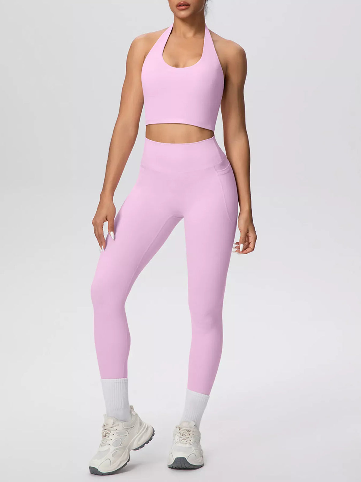 Halter-Neck Crop Top and High-Waisted Leggings Active Set The Nichole Collection - Official Site