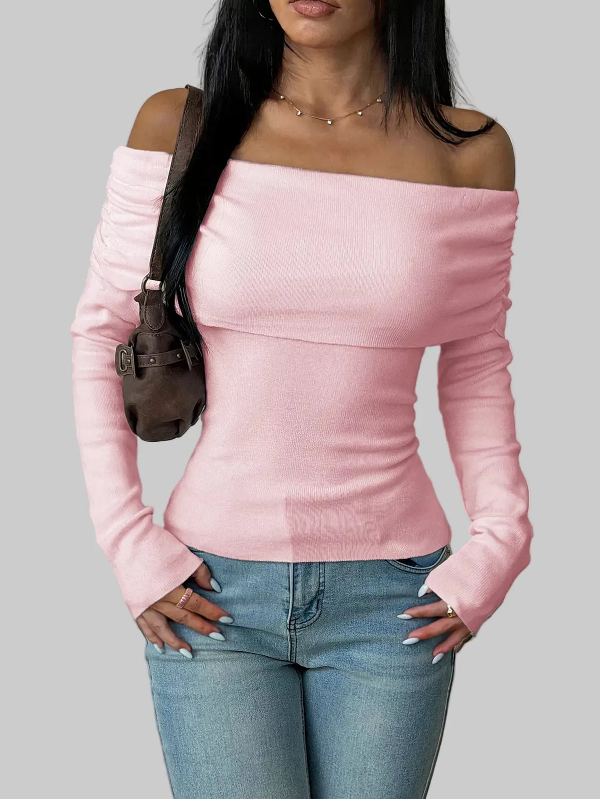 Off-Shoulder Slim-Fit Ribbed Knit Top The Nichole Collection