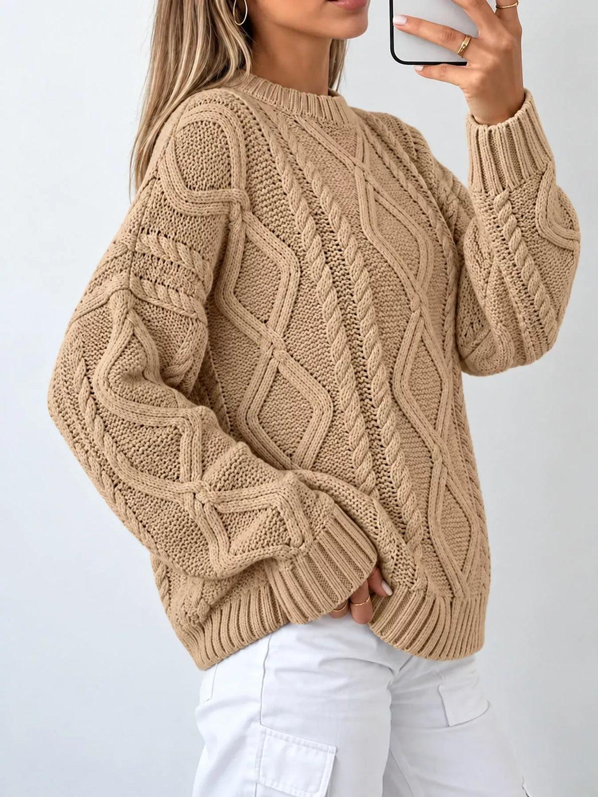 Cable-Knit Round-Neck Sweater The Nichole Collection