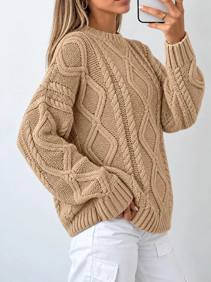 Cable-Knit Round-Neck Sweater The Nichole Collection