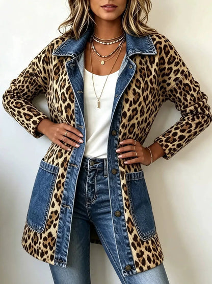 Denim Leopard Print Colorblock Jacket The Nichole Collection