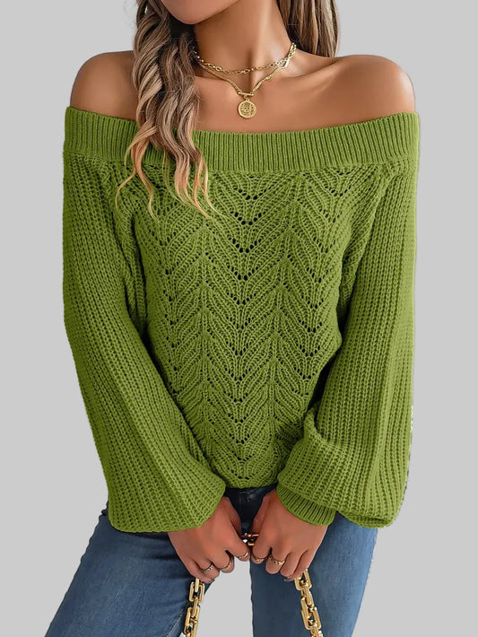 Openwork Off-Shoulder Long Sleeve Sweater | The Nichole Collection
