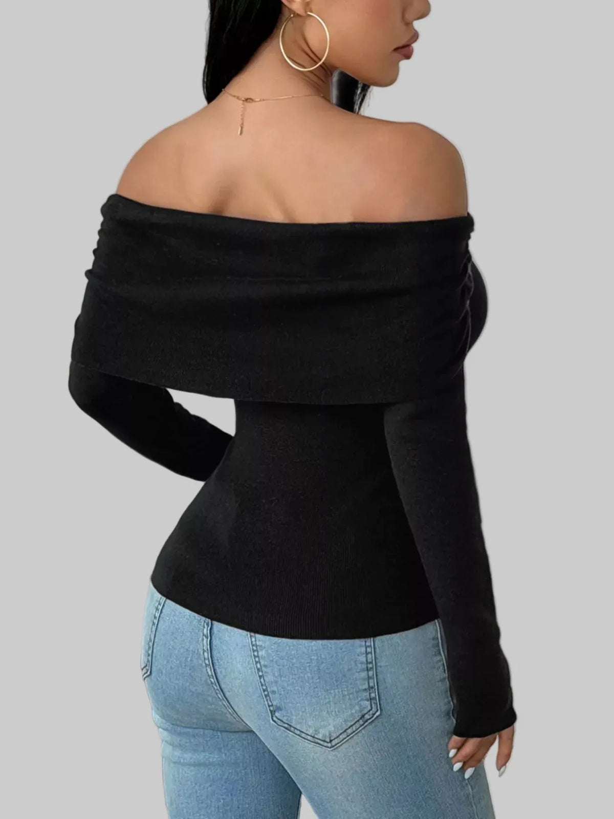 Off-Shoulder Slim-Fit Ribbed Knit Top The Nichole Collection