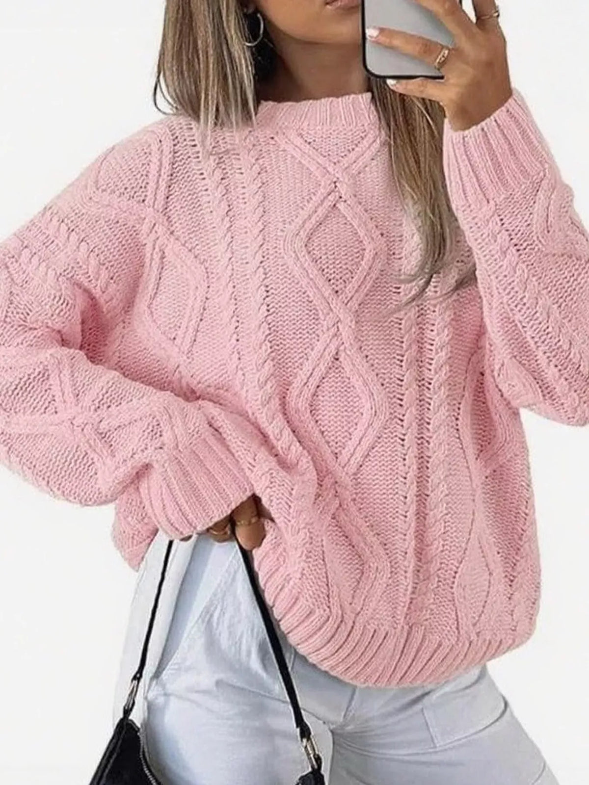 Cable-Knit Round-Neck Sweater The Nichole Collection