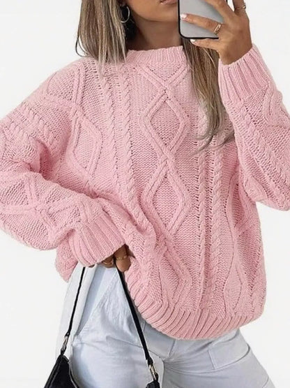 Cable-Knit Round-Neck Sweater The Nichole Collection
