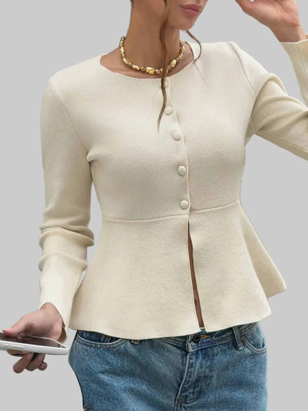 PEPLUM BUTTON-UP CARDIGAN The Nichole Collection - Official Site