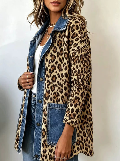 Denim Leopard Print Colorblock Jacket The Nichole Collection