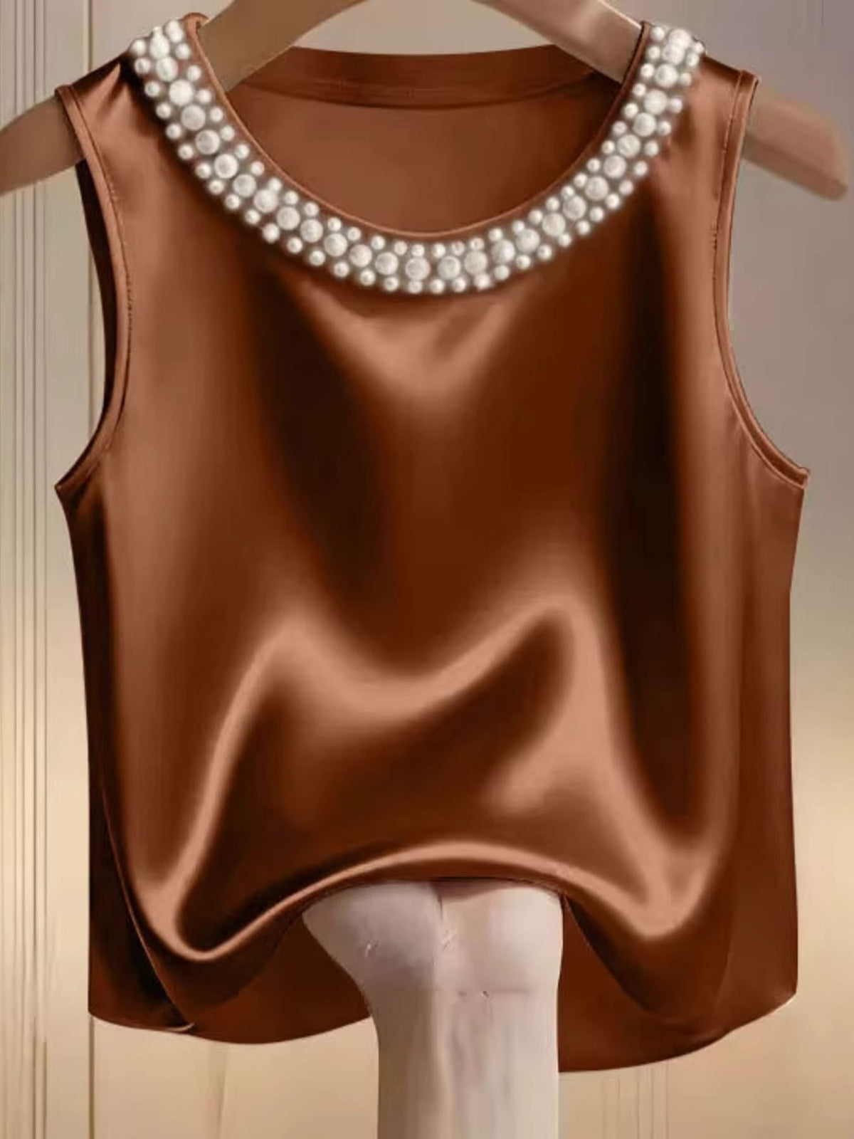 Pearl-Embellished Satin Blouse The Nichole Collection